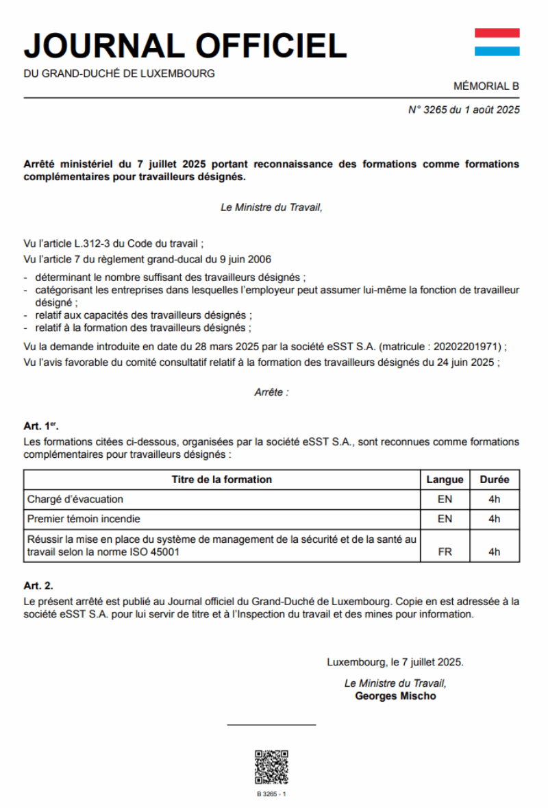 3 nouvelles formations eSST reconnues comme formations complémentaires pour travailleurs désignés